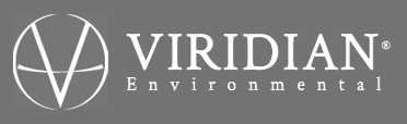 The viridian environmental logo is gray and white